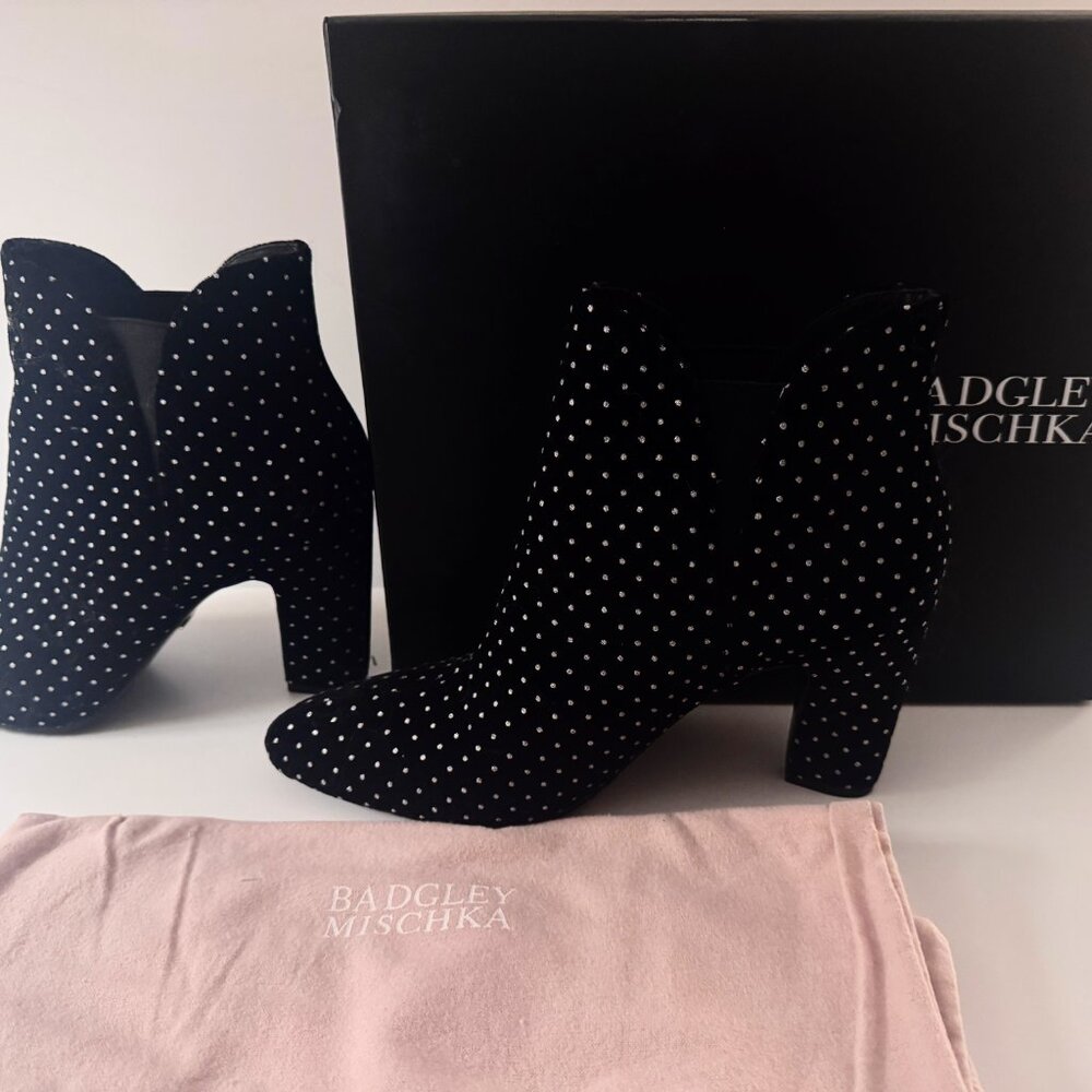 Badgley Mischka Evita Shimmer Dot Mini Crystal Embellished Velvet Booties Size 9